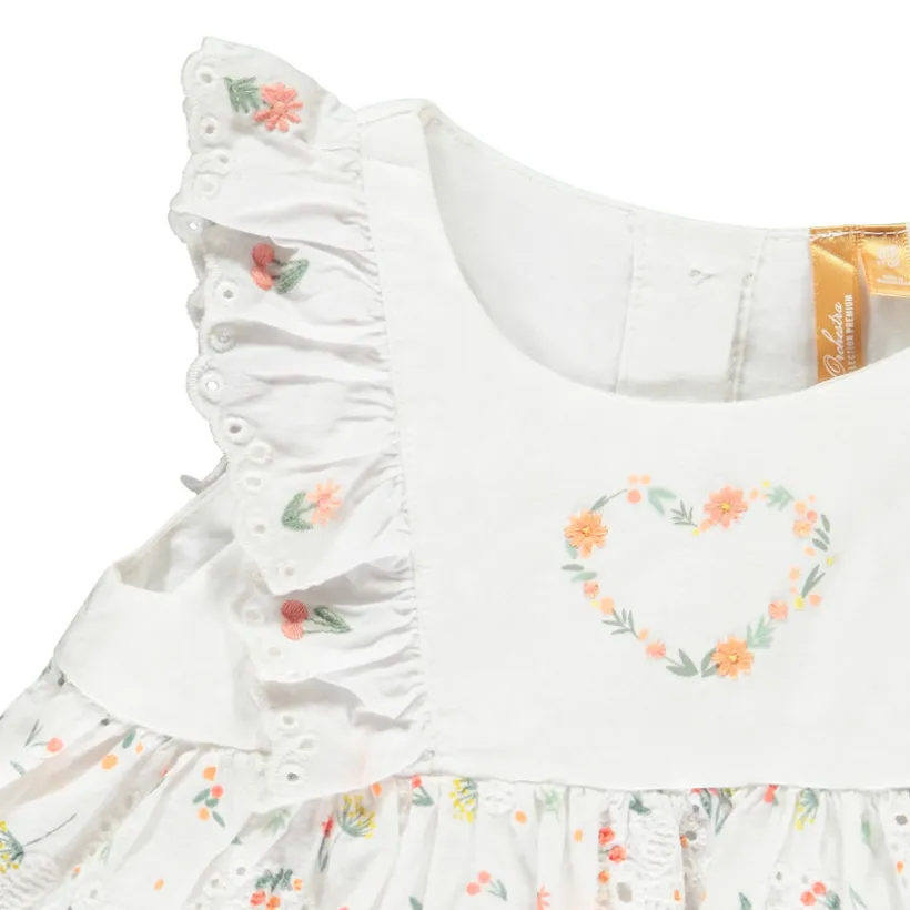 Ensemble robe à fleurs volantée + bloomer pour bébé fille