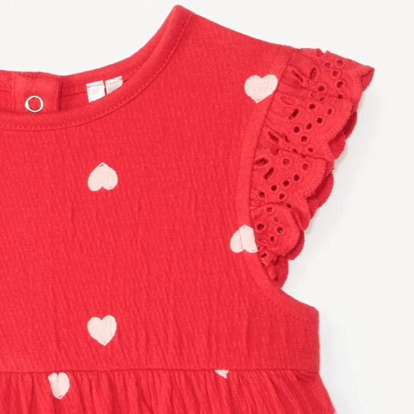 Ensemble robe manches courtes + bandeau imprimé cœurs pour bébé fille