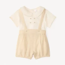 Ensemble salopette short + chemise col Claudine pour bébé garçon