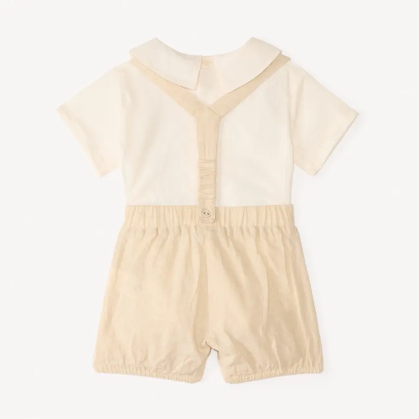 Ensemble salopette short + chemise col Claudine pour bébé garçon