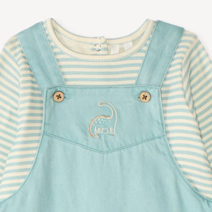 Ensemble salopette + t-shirt broderie dino pour bébé garçon