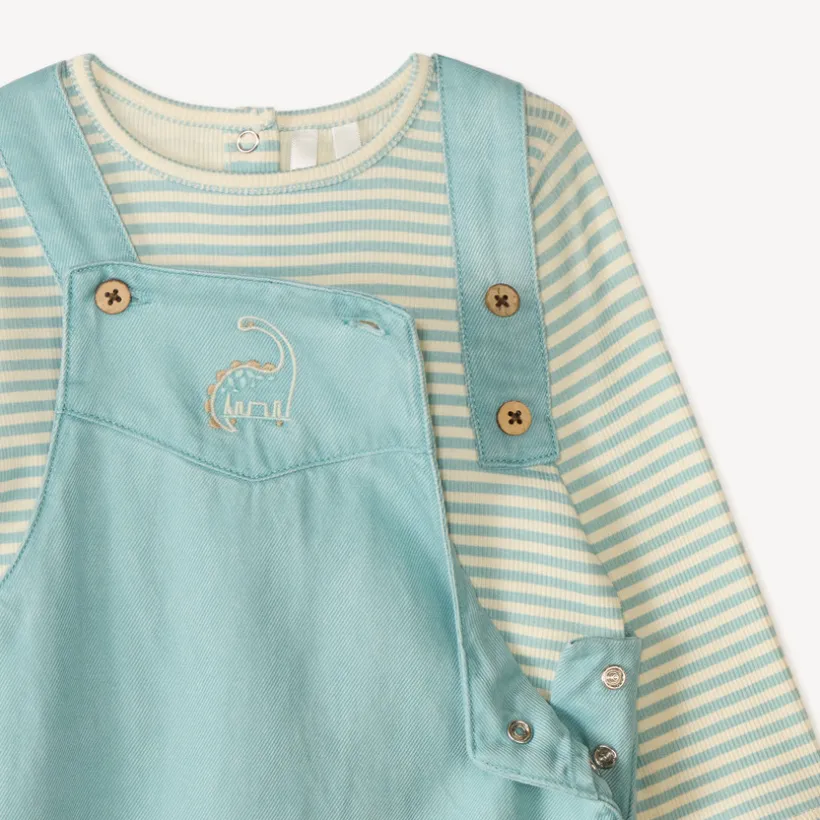 Ensemble salopette + t-shirt broderie dino pour bébé garçon