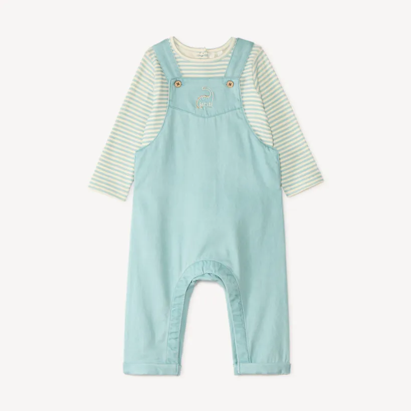 Ensemble salopette + t-shirt broderie dino pour bébé garçon
