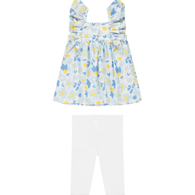 Ensemble tunique à fleurs plates + caleçon uni pour bébé fille