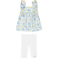 Ensemble tunique à fleurs plates + caleçon uni pour bébé fille