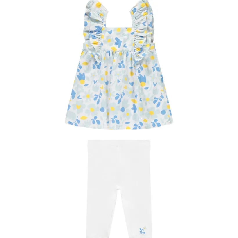 Ensemble tunique à fleurs plates + caleçon uni pour bébé fille