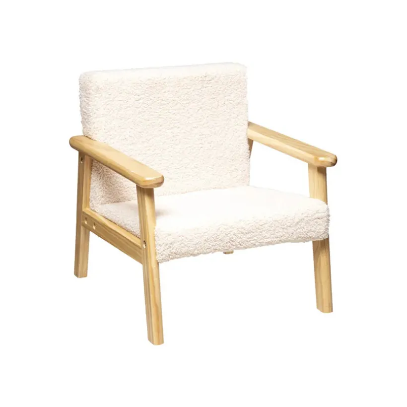 Fauteuil pour enfant en bois Basile effet bouclette écru