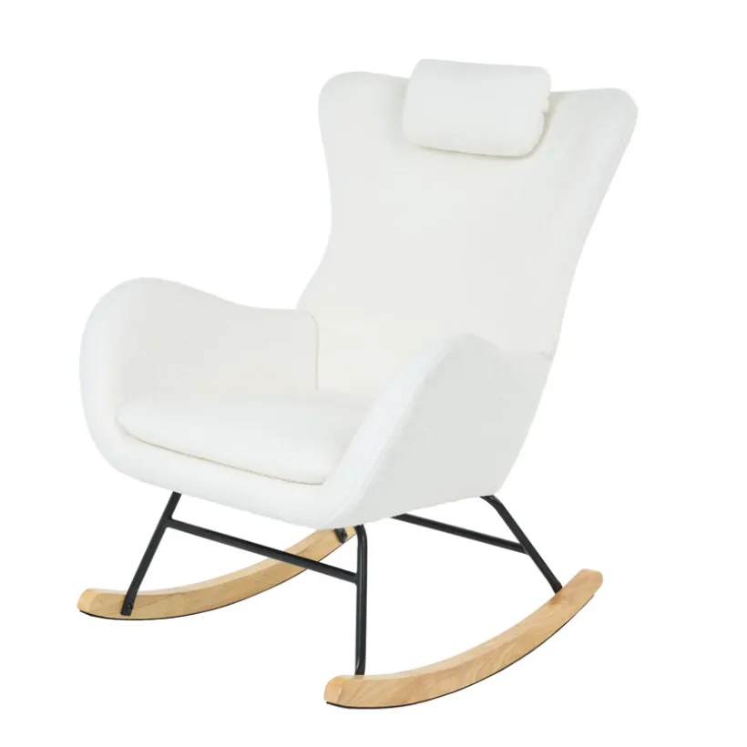 Fauteuil Rocking Chair Marceau en bouclette blanche