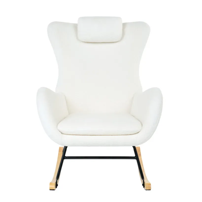 Fauteuil Rocking Chair Marceau en bouclette blanche