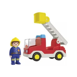 Figurine avec camion de pompier à échelle pivotante