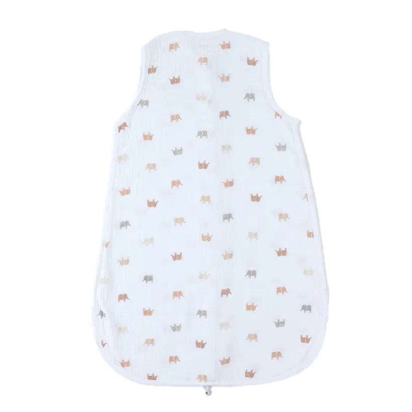 Gigoteuse TOG 1 en mousseline 70cm imprimé éléphants blanc