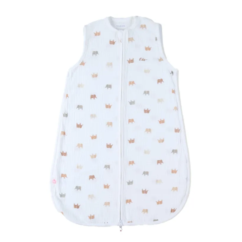 Gigoteuse TOG 1 en mousseline 70cm imprimé éléphants blanc
