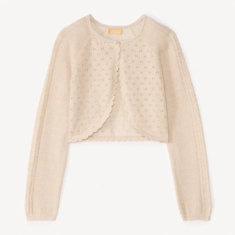 Gilet boléro en tricot ajouré pour fille