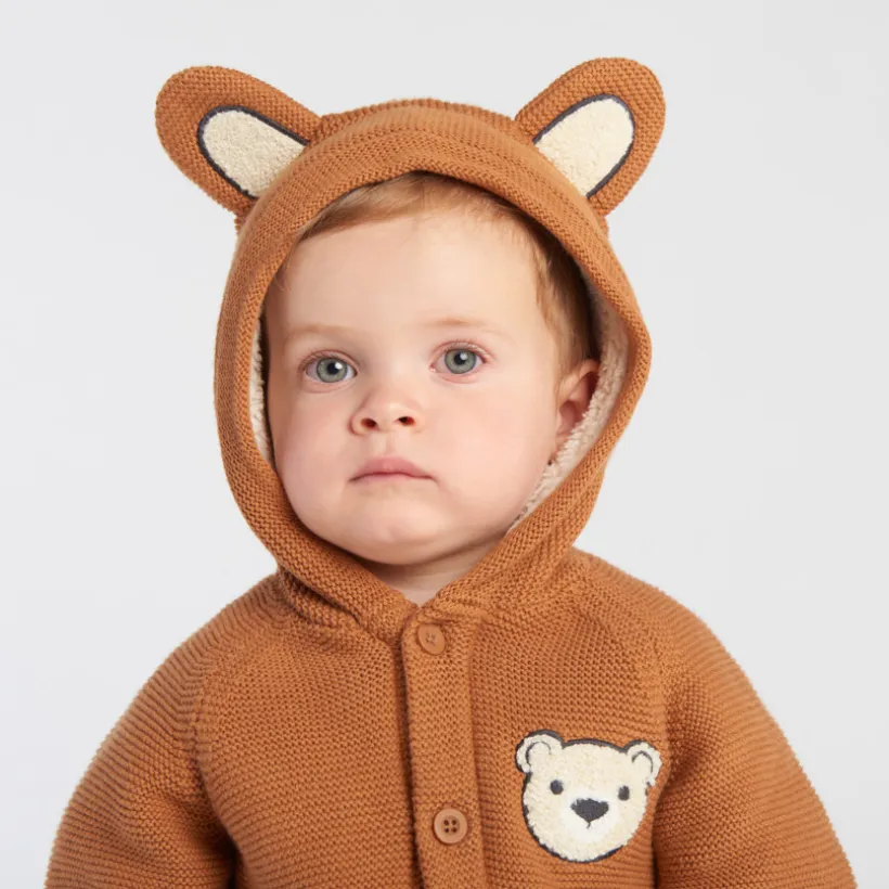 Gilet à capuche doublé sherpa avec oreilles ludiques pour bébé garçon