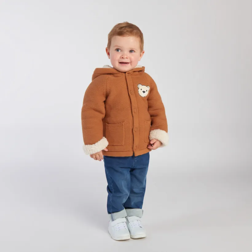 Gilet à capuche doublé sherpa avec oreilles ludiques pour bébé garçon