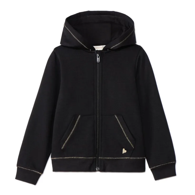 Gilet à capuche en molleton brodé cœur pour fille