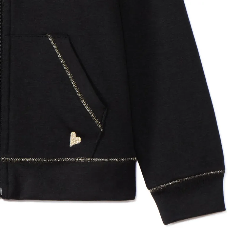 Gilet à capuche en molleton brodé cœur pour fille