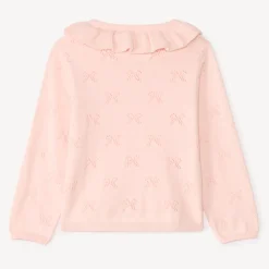 Gilet col claudine en tricot avec broderie ajouré pour bébé fille