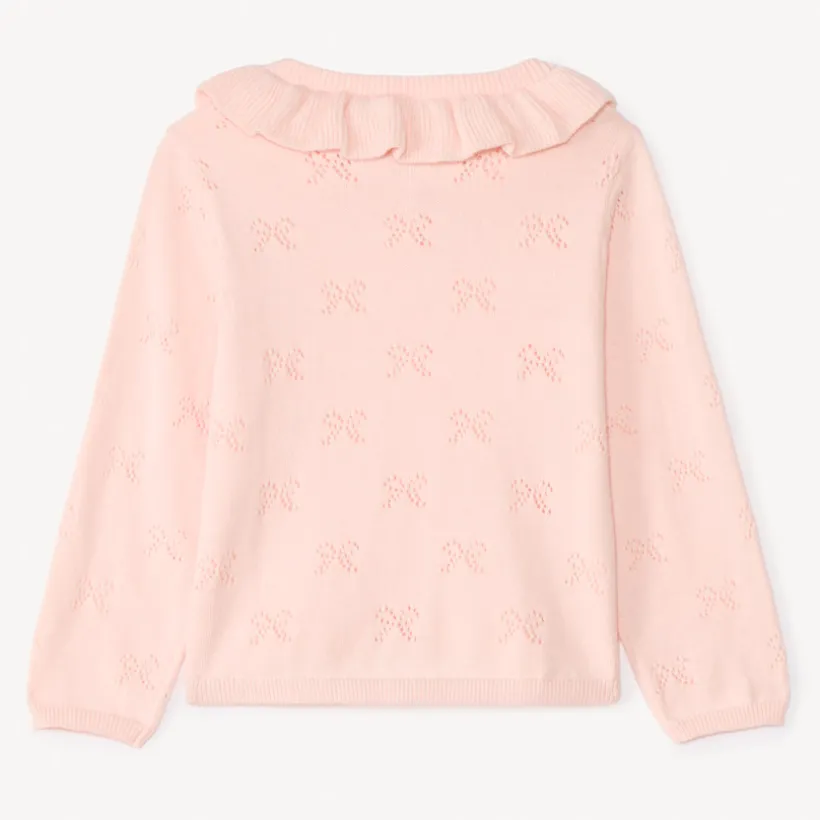 Gilet col claudine en tricot avec broderie ajouré pour bébé fille