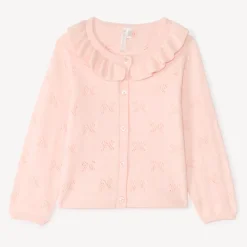 Gilet col claudine en tricot avec broderie ajouré pour bébé fille