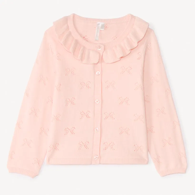 Gilet col claudine en tricot avec broderie ajouré pour bébé fille