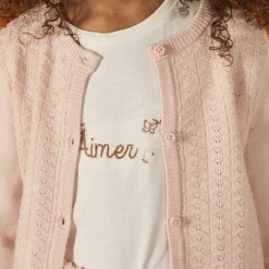 Gilet court en tricot ajouré pour fille