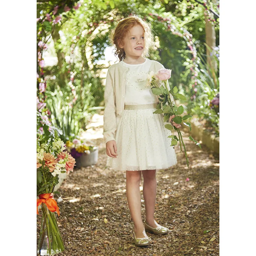 Gilet court en tricot avec base festonnée pour fille