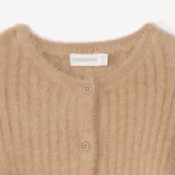 Gilet côtelé en tricot pelucheux pour fille