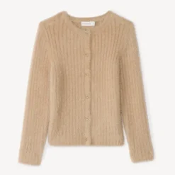 Gilet côtelé en tricot pelucheux pour fille