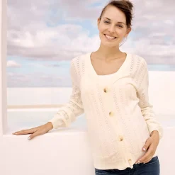 Gilet en tricot ajouré à gros boutons pour femme