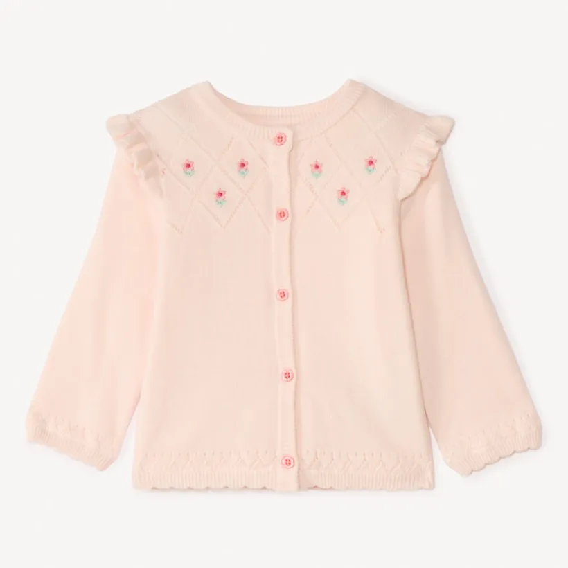 Gilet en tricot brodé fleurs pour bébé fille