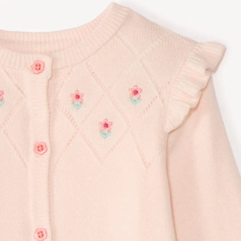 Gilet en tricot brodé fleurs pour bébé fille