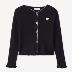 Gilet en tricot côtelé avec patch cœur pour fille