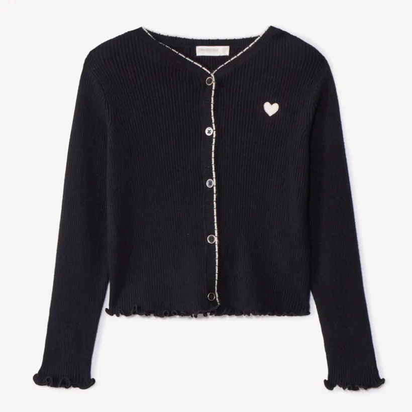 Gilet en tricot côtelé avec patch cœur pour fille