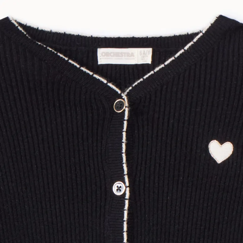 Gilet en tricot côtelé avec patch cœur pour fille