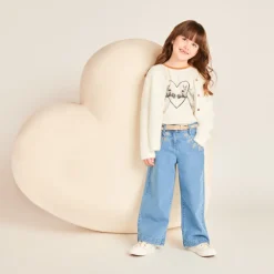 Gilet en tricot côtelé effet pelucheux pour fille