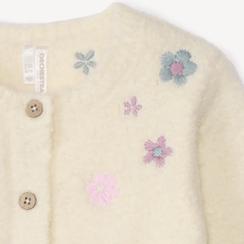 Gilet en tricot à fleurs brodées pour bébé fille