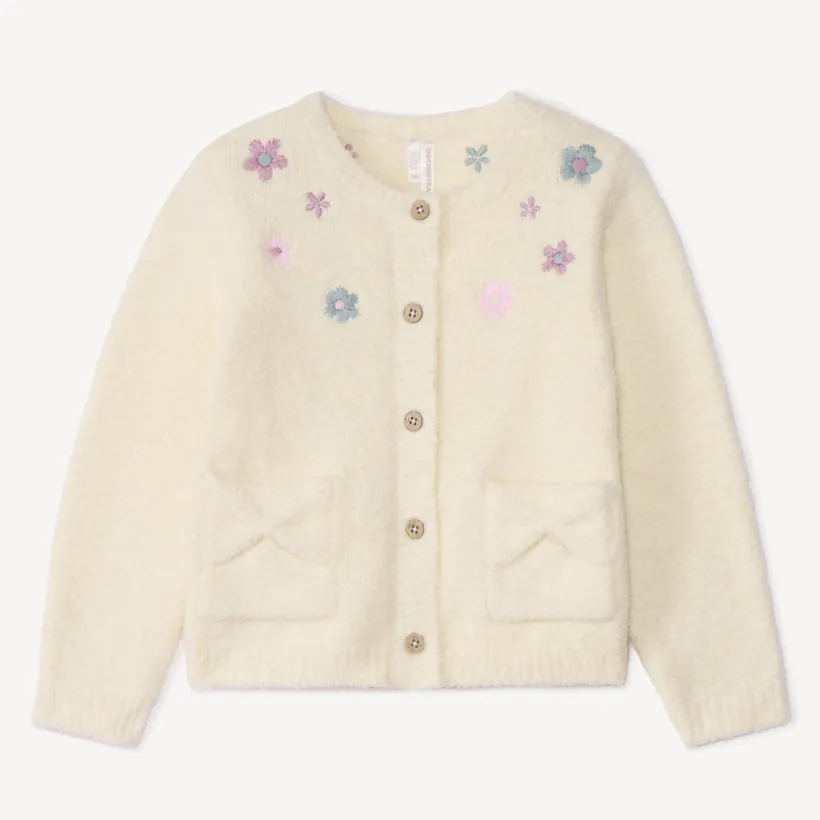 Gilet en tricot à fleurs brodées pour bébé fille