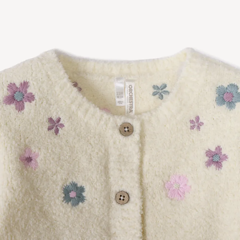 Gilet en tricot à fleurs brodées pour bébé fille