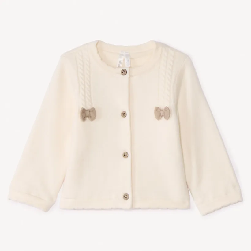 Gilet en tricot à torsades et nœuds pour bébé fille