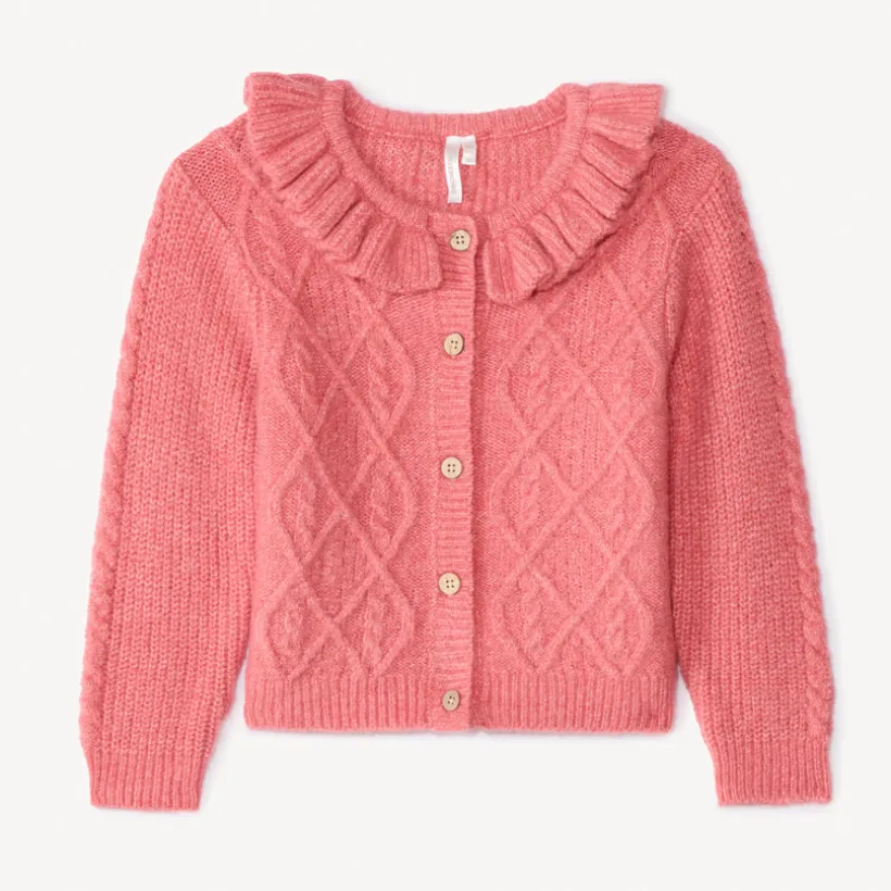 Gilet en tricot torsadé et collerette pour bébé fille