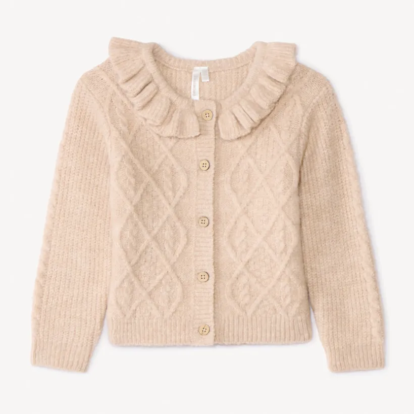 Gilet en tricot torsadé et collerette pour bébé fille