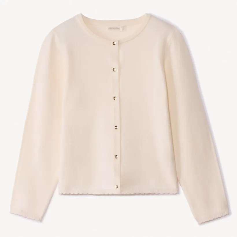 Gilet en tricot uni festonné pour fille