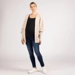 Gilet long à manches longues en tricot uni pour femme