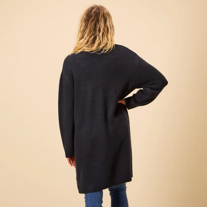 Gilet long uni en tricot avec poches pour femme