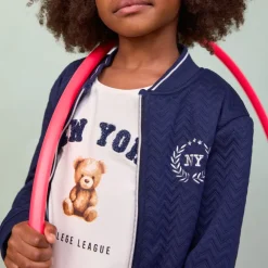 Gilet manches longues à col teddy et broderie pour fille
