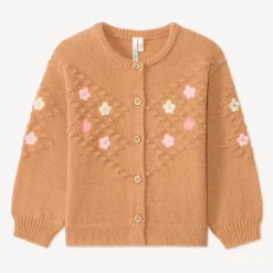 Gilet manches longues en tricot et fleurs brodées pour bébé fille