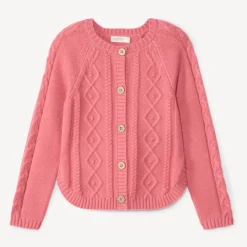 Gilet manches longues en tricot torsadé uni pour fille