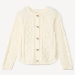 Gilet manches longues en tricot torsadé uni pour fille