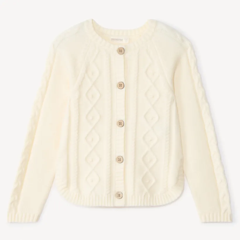 Gilet manches longues en tricot torsadé uni pour fille